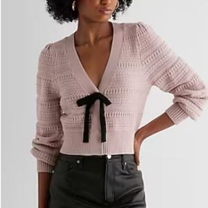 Express NWOT Textured V-Neck Bow Cardian Blush Pink Size XL